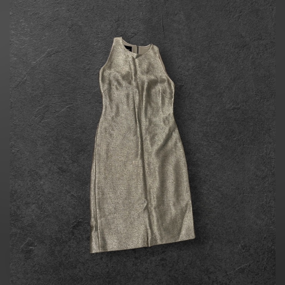 Akris NEW Metallic Matt Gold Sleeveless Sheath Dress Size 8